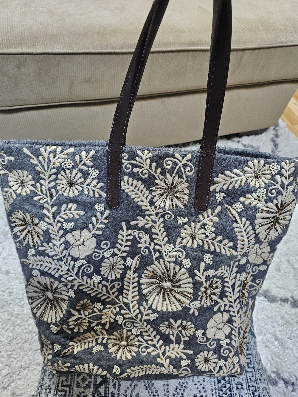 Anthropologie Embroidered Floral Tote Bag Jasper & Jeera